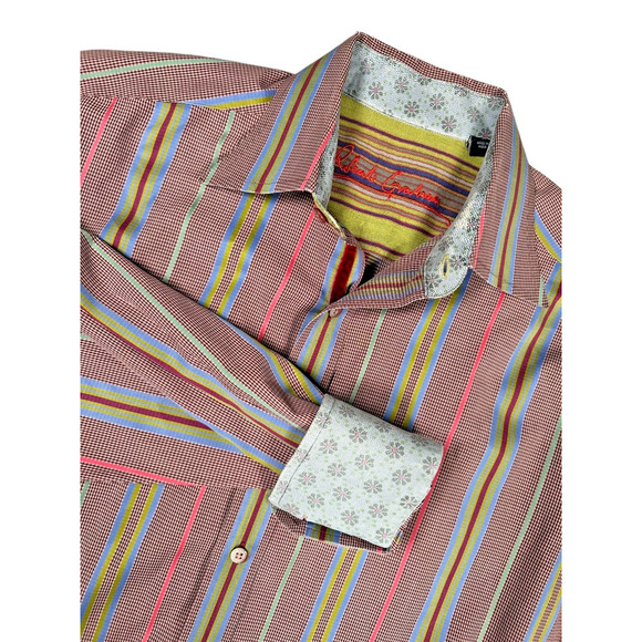 Robert Graham Long Sleeve Button Up Mens Size Large Burgundy Multi Striped - Picture 1 of 8